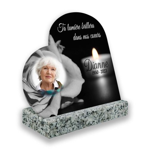plaque funéraire personnalisée blanc avec photo