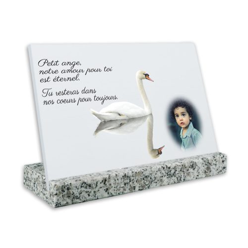 plaque funéraire avec photo personnalisée granit blanc côté
