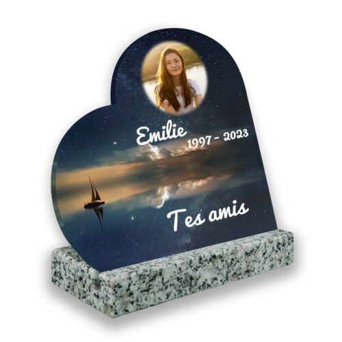 Plaque tombale personnalisée, Avec socle blanc, Avec image