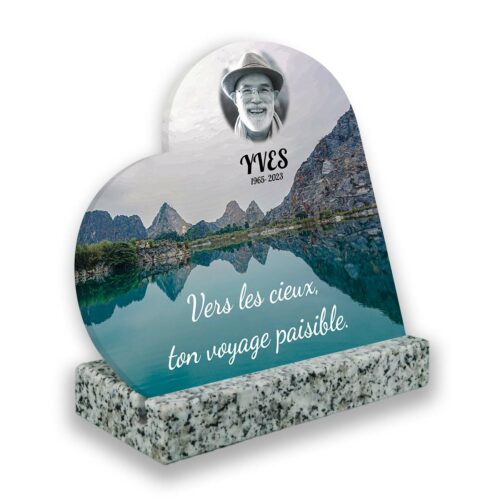 Plaque funéraire personnalisée, Avec socle blanc, Avec image