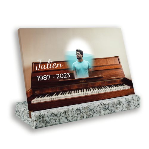 Plaque mortuaire, Grand rectangle, Avec socle blanc, Avec image