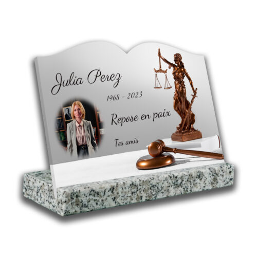 Plaque funéraire personnalisée Texte+photo bloc granit gris.