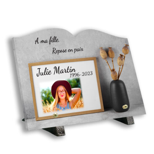 Plaque funéraire personnalisée Texte+photo pied.