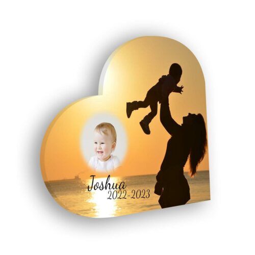 Plaque funéraire personnalisée thème Coucher de soleil sans pieds avec texte et photo