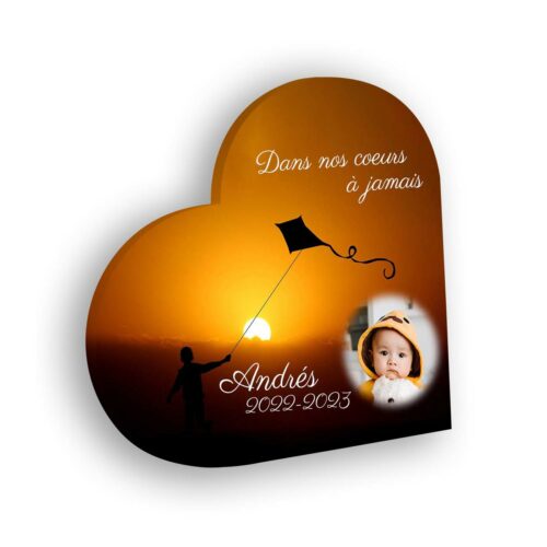 Plaque funéraire personnalisée thème Coucher de soleil sans pieds avec texte et photo