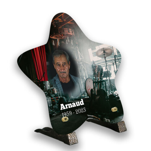 Plaque funéraire personnalisée pieds avec photo et texte rock n roll