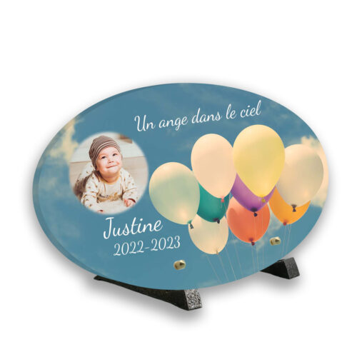 Plaque funéraire personnalisée thème Ballons pieds en bronze avec texte et photo