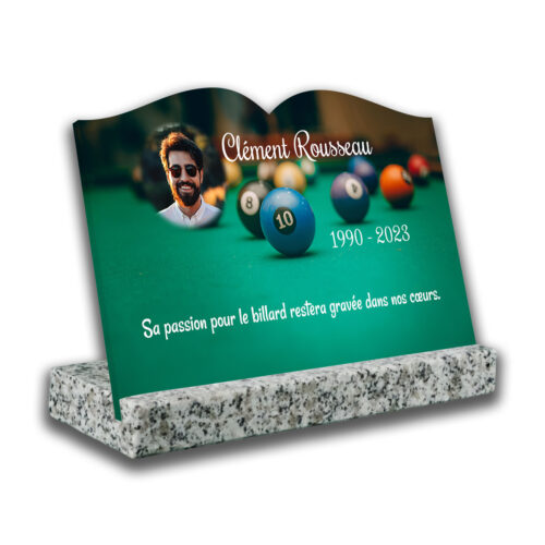 Plaque funéraire personnalisée Texte+photo bloc granit gris.