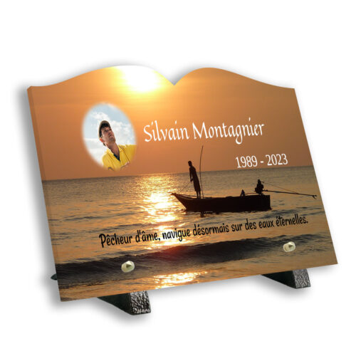 Plaque funéraire personnalisée livre Texte+photo pied