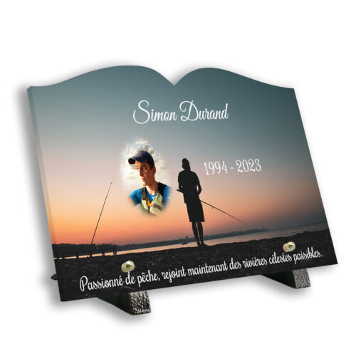 Plaque funéraire personnalisée livre Texte+photo pied