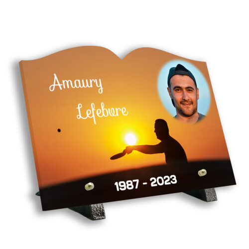 Plaque funéraire personnalisée thème Ping-pong pied avec texte et photo