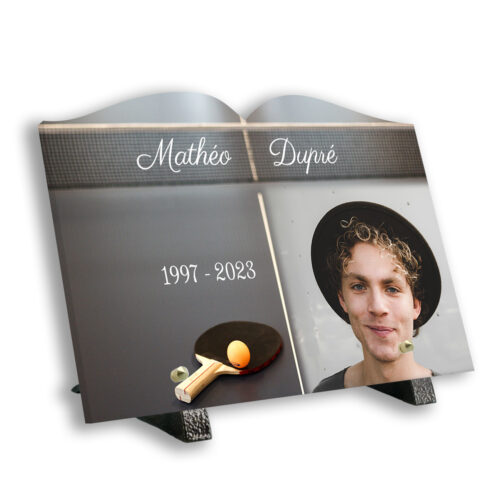 Plaque funéraire personnalisée thème Ping-pong pied avec texte et photo