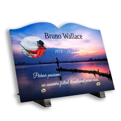 Plaque funéraire personnalisée livre Texte+photo pied