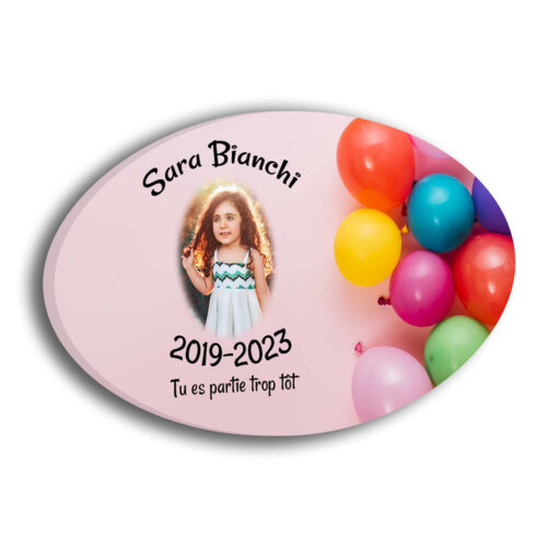 Plaque funéraire personnalisée thème Ballons sans pieds avec texte et photo