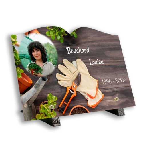 Plaque funéraire photo thème agriculture avec support pieds