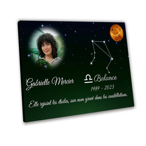 Plaque funéraire personnalisée thème balance sans pieds avec texte et photo