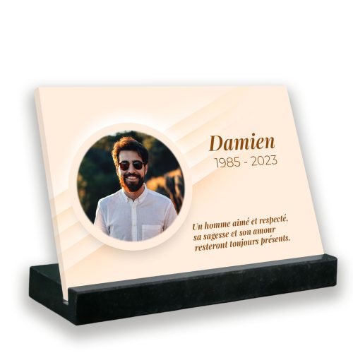 Plaque funéraire photo thème personnifié avec support socle en granit noir