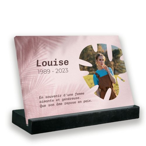 Plaque funéraire photo thème spécifié avec support socle en granit noir