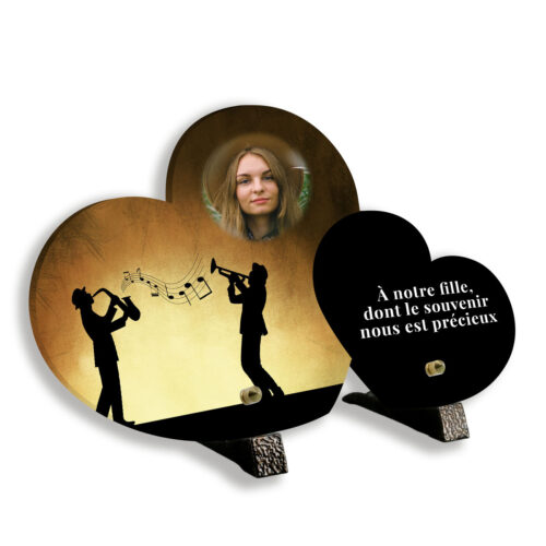 Plaque funéraire thème trompette avec support pieds