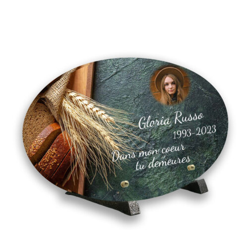 Plaque funéraire personnalisée thème Epis de blé pieds en bronze avec texte et photo