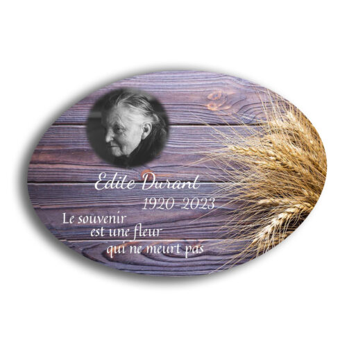 Plaque funéraire personnalisée thème Epis de blé sans pieds avec texte et photo